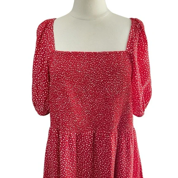 MADEWELL Silk Lucie Puff-Sleeve Smocked Mini Dress in Park Picnic, XXL $158 - Picture 4 of 12